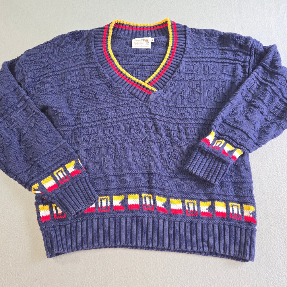 Cruising Collection Sweater Mens XL Navy Blue Nautical Anchor Signal Flag V-Neck
